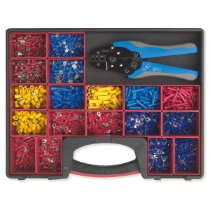 ASSORTMENT IN PLASTIC CASE WITH REMOVABLE BOXES AND AUTOMATIC CRIMPING TOOL
