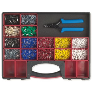 ASSORTMENT IN PLASTIC CASE WITH REMOVABLE BOXES AND AUTOMATIC CRIMPING TOOL